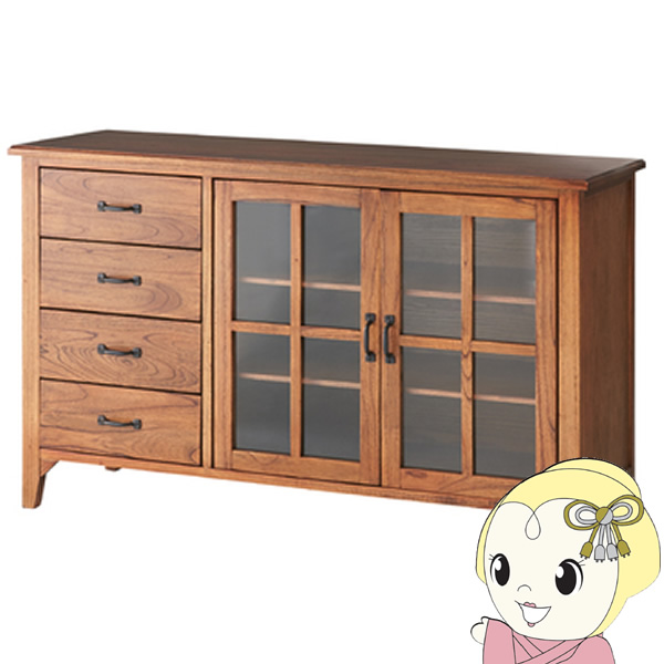 キャビネット 幅120cm おしゃれ 食器棚 キッチン収納 低め ガラス扉 脚付き アンティーク ナチュラル レトロ 東谷【メーカー直送】の通販は 47,200円