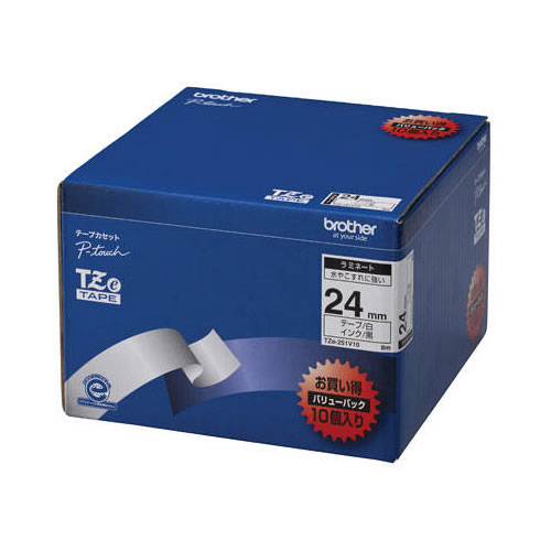 CR-09840 ブラザー ラベル用ラミネートテープ 24mm 10個パック 白 TZE-251V10