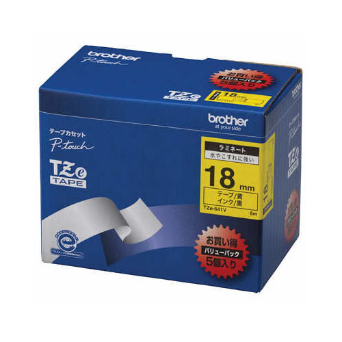 CR-09847 ブラザー ラベル用ラミネートテープ 18mm 黄 5個入り TZE-641Vの通販は 5,387円