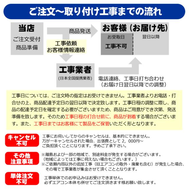 エアコン 新規取付標準工事「商品到着後翌日以降」冷房能力6.3kw以上（取り外し・リサイクル別途） ※業務用・うるさら対象外_2