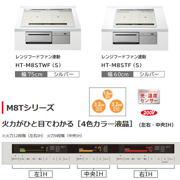 在庫あり　日立 ビルトインIHクッキングヒーター 3口 鉄・ステンレス対応 火加減マイスター HT-M8STF-S シルバー 幅60cmタイプ 電源単相200V_1
