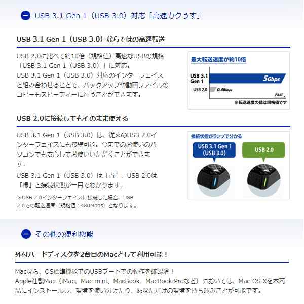 超新作】 I-O DATA USB 3.1 Gen 1対応ポータブルハードディスク 高速