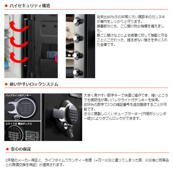 在庫あり　金庫 セントリー日本 Sentry 2時間耐火 耐水 22.8L テンキー式 JTW082GEL_2