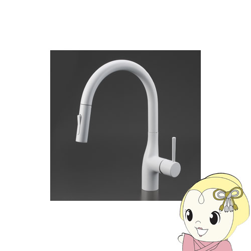 【直送】 KVK シングルシャワー付混合栓 吐水口回転規制160° マットホワイト KM6061ECM4の通販は