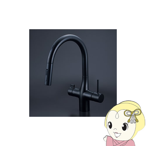 [予約]【直送】 KVK ビルトイン浄水器用シングルシャワー付混合栓（センサー）マットブラック 電池タイプ KM6091DSCECM5