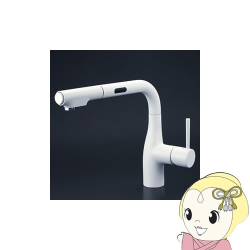 [予約]【直送】 KVK シングルシャワー付混合栓（センサー）電池タイプ マットホワイト 吐水口回転規制110° KM6111DECM4