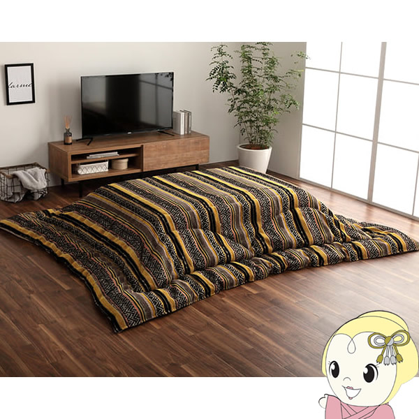 こたつ布団 正方形 イケヒコ 日本製 シェニール カラフル エスニック イエロー  IKE-7800919