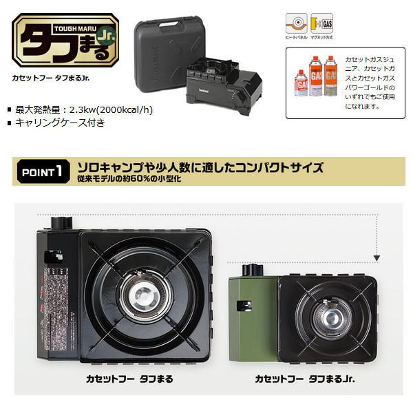 イワタニ テープコンロ アウトドア ガスコンロ テープフー 手ごわいまるJr 黒いこと CB-ODX-JR-BK 入れもの付き添い人 難民キャンプ BBQコンロ 丸焼き