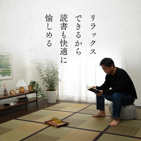 置き畳 ユニット畳 半畳 正方形 い草 ジョイントマット 市松 ブラウン 9P 同色9枚組 イケヒコ IKE-8629640_3