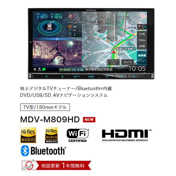 KENWOOD ケンウッド 7V型180mm AVナビゲーション ハイレゾ対応 地上デジタルTVチューナー内蔵 HDパネル搭載 彩速ナビ MDV-M809HDの通販はau  PAY マーケット - ぎおん