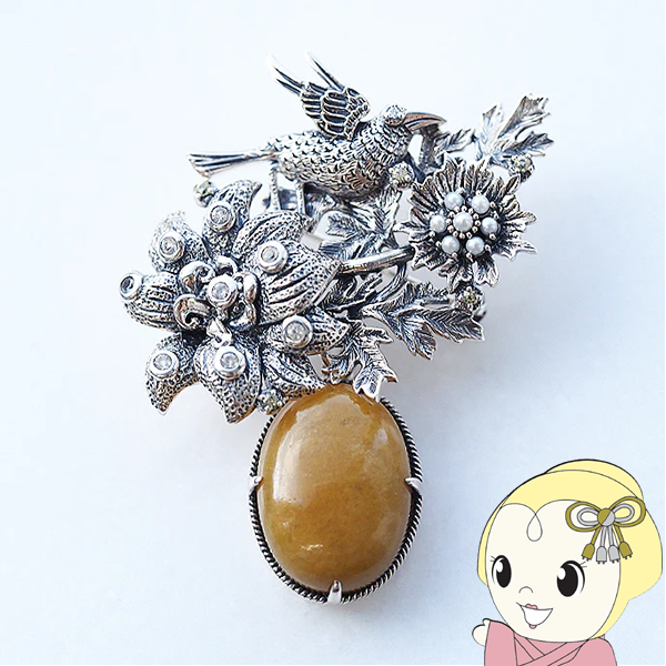 ブローチ/ペンダントヘッド ウィリアム・モリス 小鳥とアネモネ イエローアベンチュリン シルバー925 碌山の通販は 22,275円