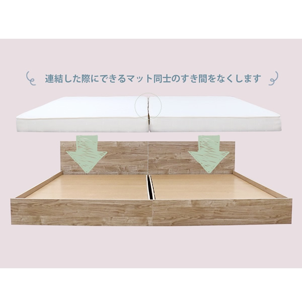 ベッド【メーカー直送】友澤木工 木製パネルベッド bred-panel キング セミシングル+セミシングル マットレス付き_6