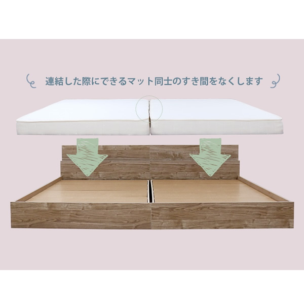 ベッド【メーカー直送】友澤木工 コンセント 棚付き ベッド bred-cabinet キング セミシングル+セミシングル マットレス付き_5