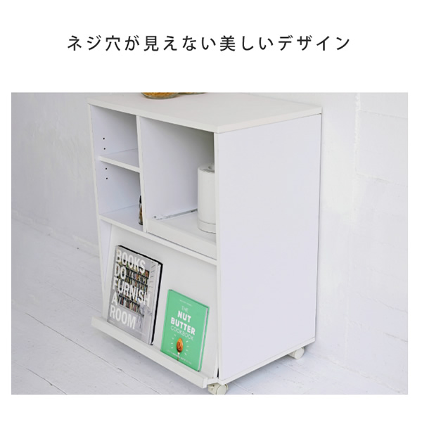キッチンカウンター 間仕切り キッチン収納 カウンターレンジ台 ロータイプ キッチンラック 幅60cm スライド棚 付き フラップ扉 ホワイト_9