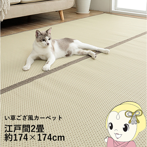 洗える ござ 日本製 国産 カーペット リバーシブル 丈夫 除菌スプレー対応 敷詰 ラグ 敷物 ペット ブラウン 江戸間2畳 約174×174cm の通販は