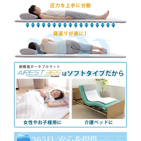 マットレス 敷きパッド 新構造エアーマットレス エアレスト365 ポータブル 70×200cm 高反発 通気性 耐熱性 耐久性 軽量 洗える_5
