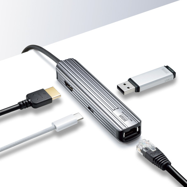 USB Type-Cマルチ変換アダプタ HDMIポート＋LANポート付き ケーブル1m サンワサプライ USB-3TCHLP7S-1_1