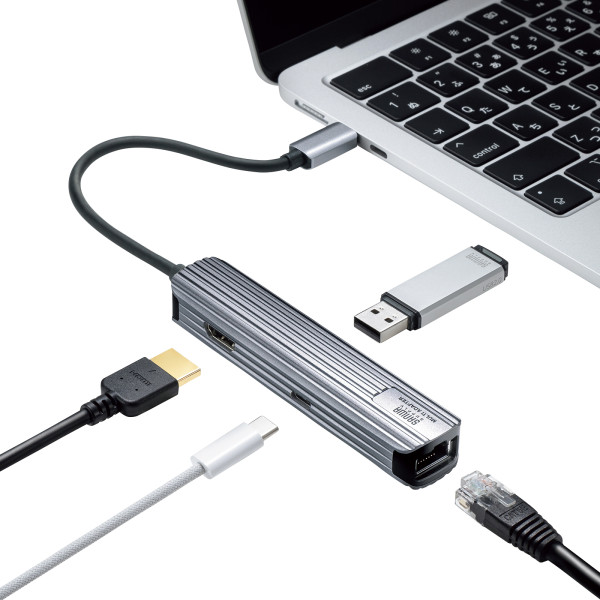 USB Type-Cマルチ変換アダプタ HDMIポート＋LANポート付きケーブル15cm サンワサプライ USB-3TCHLP7S_1
