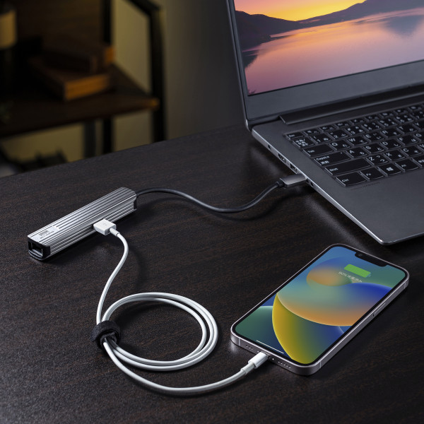 USB Type-Cマルチ変換アダプタ HDMIポート＋LANポート付きケーブル15cm サンワサプライ USB-3TCHLP7S_2