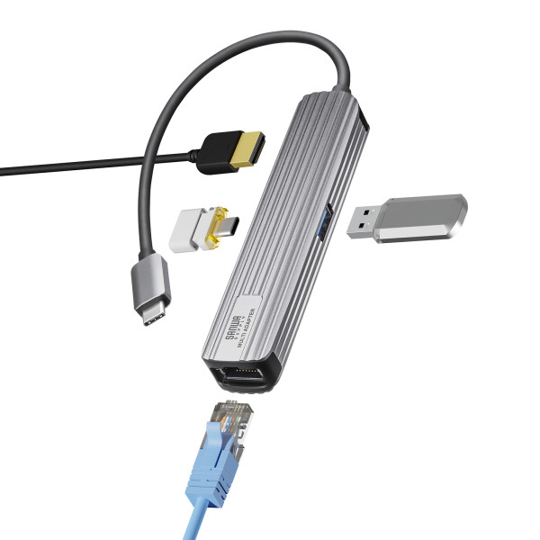 USB Type-Cマルチ変換アダプタ HDMIポート＋LANポート付きケーブル15cm サンワサプライ USB-3TCHLP7S_7
