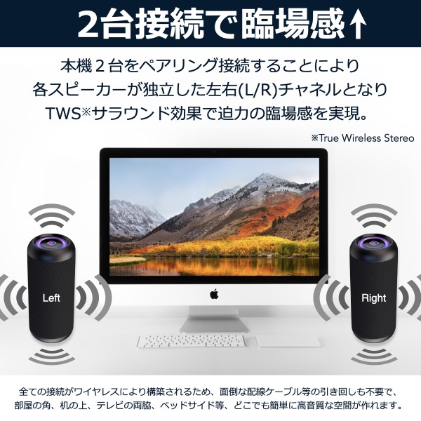【MicroSD 8GBセット】Bluetoothスピーカー ワイヤレス 防水 防塵 高音質 大音量 重低音 長時間再生 TWS 40s FORTIES CW1L FSBTS102CW1L_6