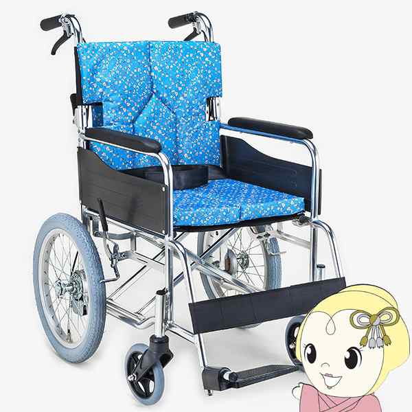 車椅子 介助式車椅子 折りたたみ 背折れ 車いす モジュールタイプ 小花ブルー マキテック SMK30-3843KS