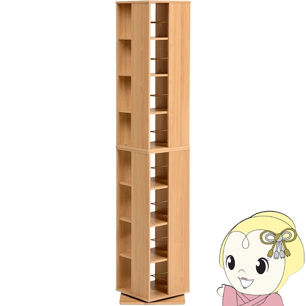 回転コミックラック 8段 ナチュラル 幅39.5cm×奥行39.5cm×高さ182cm タワー型 回転式 本棚 回転本棚 DVD CD