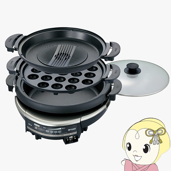 タイガー グリル鍋 穴あき・波形 たこ焼き 深なべプレート付  メタリックブラウン CQD-B301-THの通販は