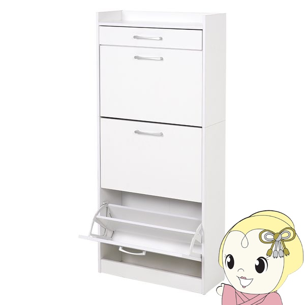 シューズラック 3段 幅62×奥行24×高さ136.5cm ホワイト 下駄箱 コンパクトサイズ 省スペース