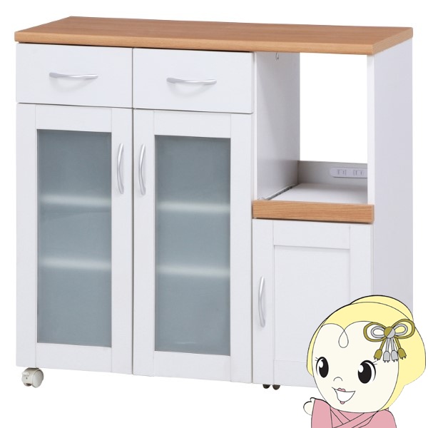 キッチン収納 食器棚 幅90×奥行39.5×高さ89cm ホワイト スライド棚 コンセント付き 曇りガラス サージュ 不二貿易の通販は