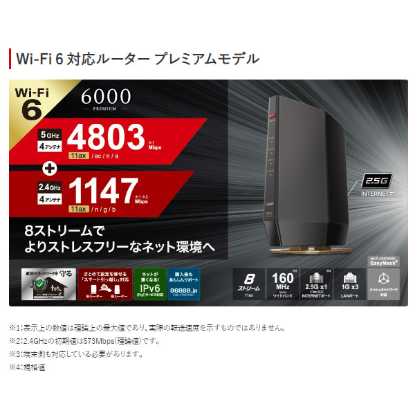 Wi-Fiルーター BUFFALO Wi-Fi 6(11ax)対応 4803+1147Mbps AirStation 