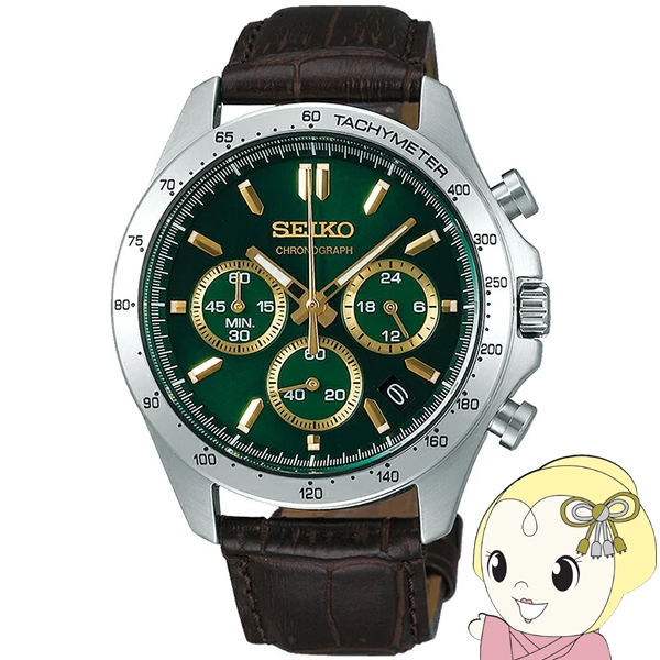 在庫あり　腕時計 メンズ seiko クオーツ クロノグラフ クオーツ 革ベルト グリーン 国内モデル SBTR017
