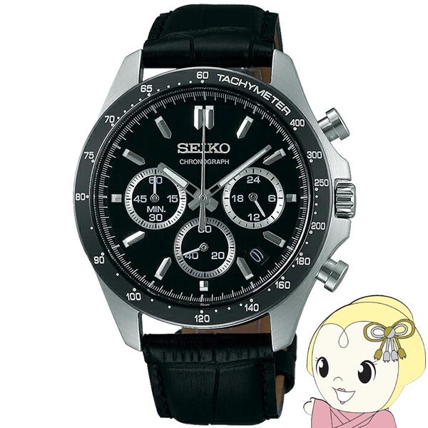 腕時計 メンズ seiko クオーツ クロノグラフ クオーツ 革ベルト ブラック 国内モデル SBTR021