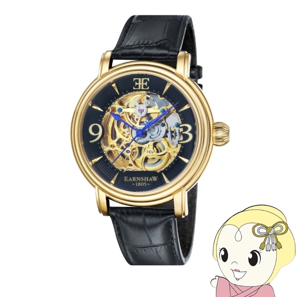 EARNSHAW アーンショウ メンズ腕時計 ES-8011-03 LONGCASE LAUREL GOLD 自動巻き スケルトン 革ベルト ビッグフェイス 48mm 国内正規品の通販は