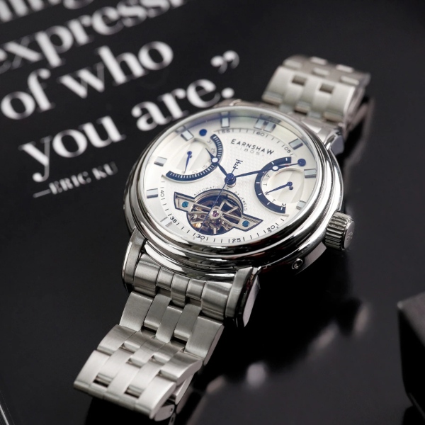 EARNSHAW アーンショウ メンズ腕時計 ES-8184-33 LONGCASE SILVERY WHITE 自動巻き 日付 曜日 ビッグフェイス 48mm 国内正規品_2