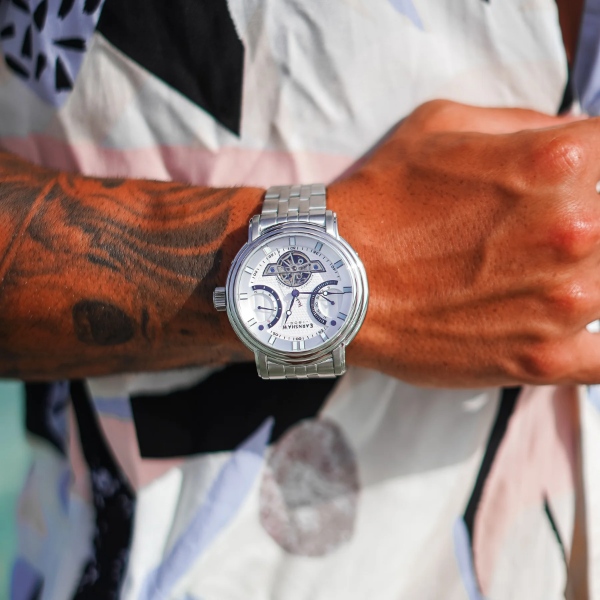 EARNSHAW アーンショウ メンズ腕時計 ES-8184-33 LONGCASE SILVERY WHITE 自動巻き 日付 曜日 ビッグフェイス 48mm 国内正規品_4