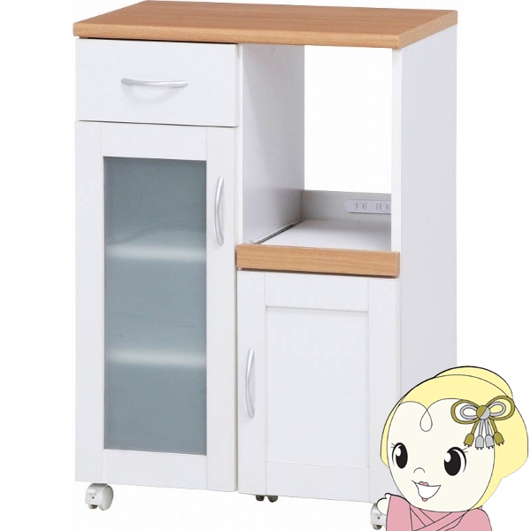 キッチンカウンター キッチンワゴン キッチン収納 不二貿易 サージュ ホワイト 幅60cm スライド棚 コンセント付き 【メーカー直送】