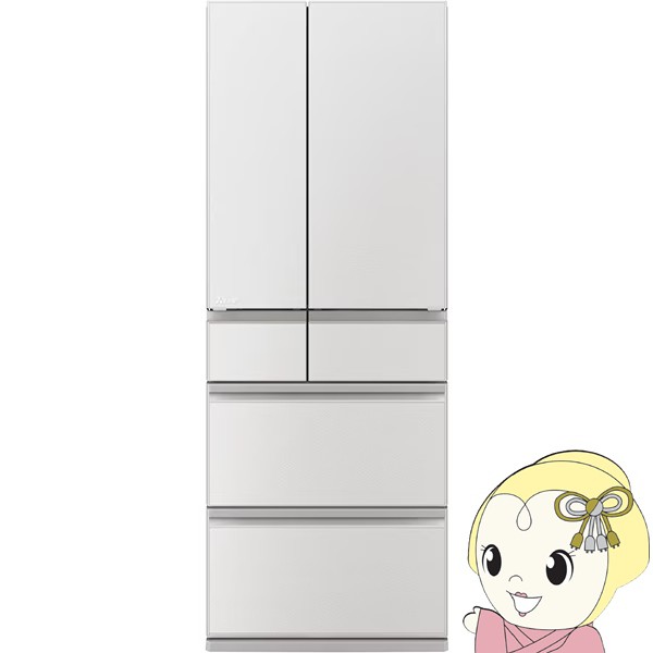 在庫限り　冷蔵庫【標準設置費込】三菱電機 WZシリーズ 608L 幅68.5cm フレンチドア 6ドア ガラスドア 日本製 グランドリネンホワイト MR-WZ61K-W ぎおんの通販は