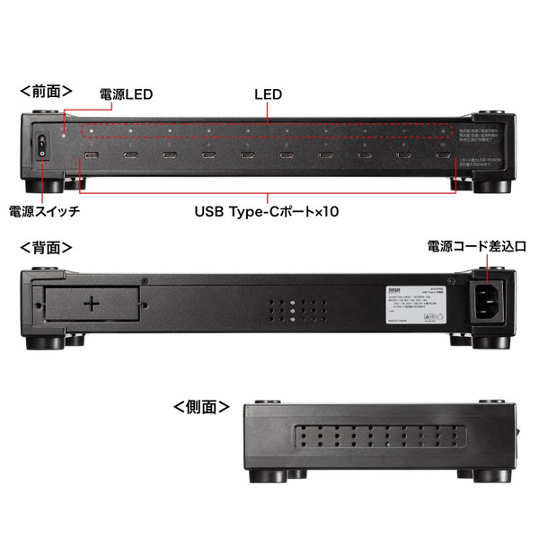 USB PD対応AC充電器 10ポート 合計350W サンワサプライ ACA-PD96_3