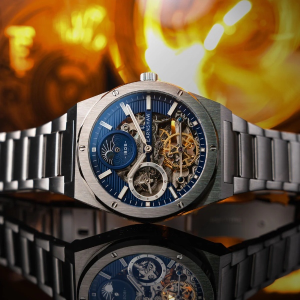 在庫あり　EARNSHAW アーンショー メンズ腕時計 自動巻き DRAKE DUAL TIME AUTOMATIC スケルトン 5気圧防水 42.5mm シルバー ブルー ES-8291-22_1