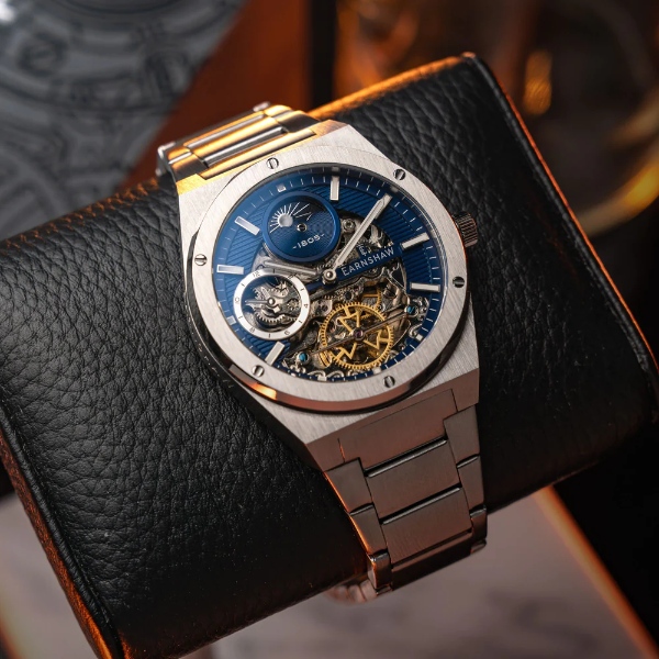 在庫あり　EARNSHAW アーンショー メンズ腕時計 自動巻き DRAKE DUAL TIME AUTOMATIC スケルトン 5気圧防水 42.5mm シルバー ブルー ES-8291-22_3