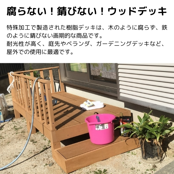 ウッドデッキ セット 本体×2＋コーナーパネル×1+ステップ×1 チーク 人工木 柵 デッキ diy おしゃれ ガーデンデッキ 屋外 木目 縁台_1