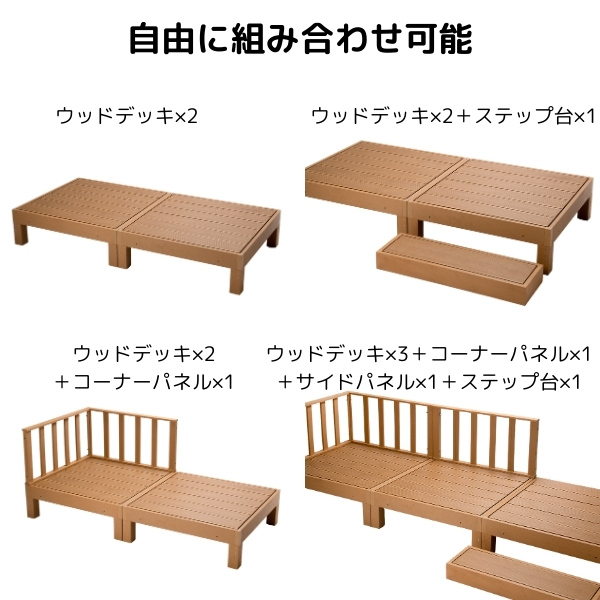 ウッドデッキ セット 本体×2＋コーナーパネル×1+ステップ×1 チーク 人工木 柵 デッキ diy おしゃれ ガーデンデッキ 屋外 木目 縁台_3