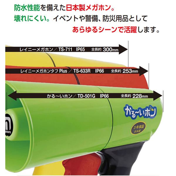 ノボル電機 4.5W かる〜いホン イエロー 軽量・耐水・耐衝撃仕様 メガホン TD-501Y
