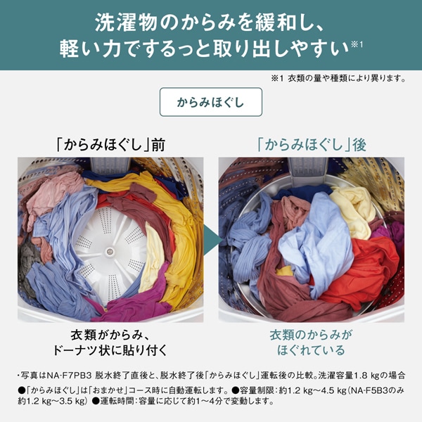 洗濯機 縦型 5kg 一人暮らし 【京都は標準設置込み】 パナソニック NA-F5B3-H ライトグレー コンパクト カビ取り機能 からみにくい_4