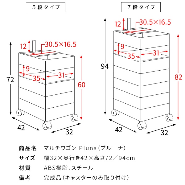 マルチワゴン Pluna プルーナ サイドワゴン キャスター トローリー デスクワゴン リビングワゴン 収納 7段 イエロー
