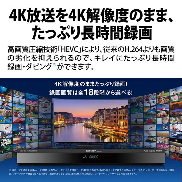 ブルーレイディスクレコーダー SHARP シャープ AQUOS アクオス 4TB 4Kチューナー内蔵 4Kレコーダー 4B-GT3シリーズ 4B-C40GT3