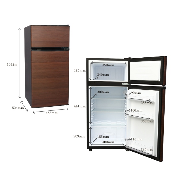 ウィンコド　冷蔵庫 2ドア 119L 右開き左開き付け替え 幅48.3cm　TH-119L2X-BK（標準設置無料） 在庫あり 冷蔵庫 2ドア 119L 右開き/左開き付け替え対応 スリム幅48.3