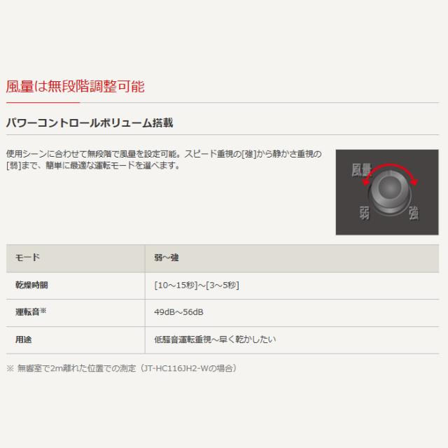 三菱電機 ハンドドライヤー ジェットタオル ヒーター付 100V スリムタイプ 標準モデル JT-HC116JH2-W_2