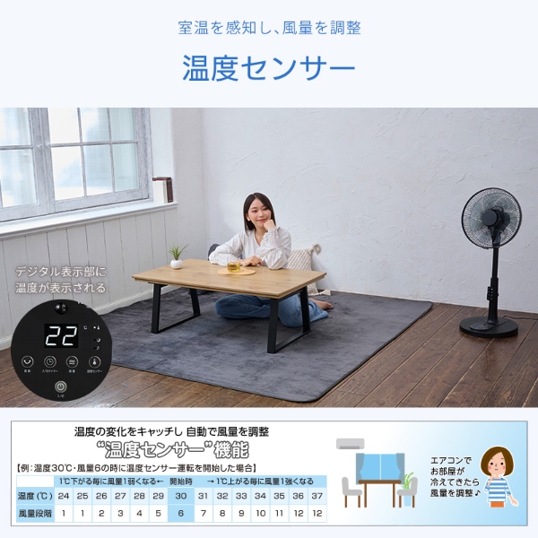 ユアサプライムス リビング扇風機 DCモーター 温度センサー搭載 7枚羽根 フルリモコン YUASA YGT-DH3455GFR-K ブラック_4